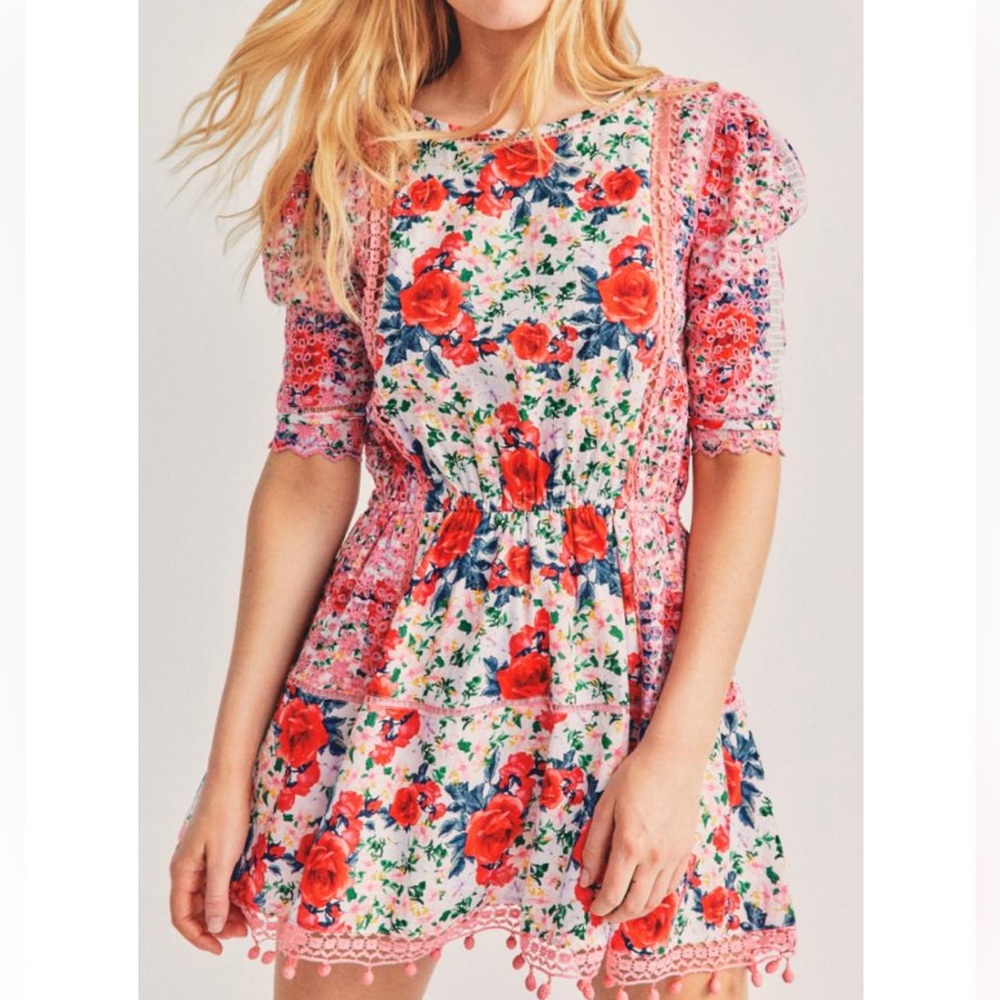 LoveShackFancy Novalie Embroidered Floral Mini Dress